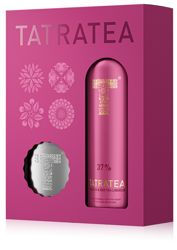 DARČEKOVÉ BALENIE TATRATEA 37 % IBIŠTEK A ČERVENÝ ČAJ S PLOSKAČKOU
