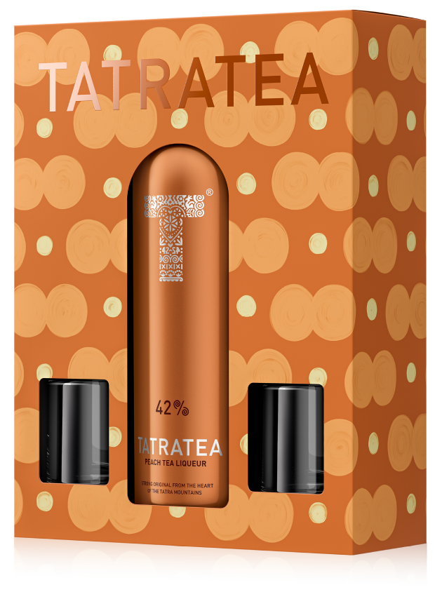 DARČEKOVÉ BALENIE TATRATEA 42 % BROSKYŇA S DVOMA POHÁRIKMI